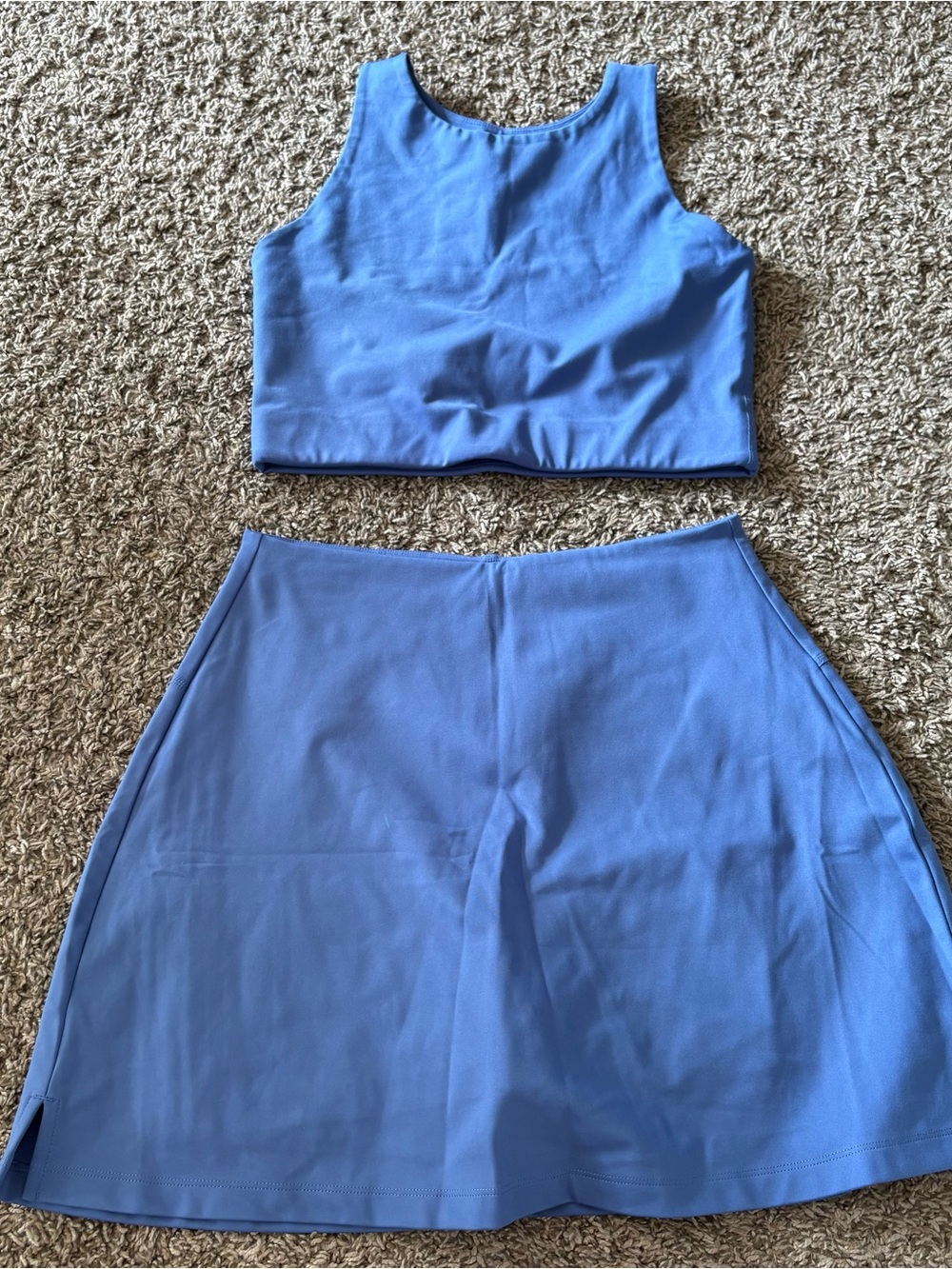 girlfriend collective Blue Sports Bra and Skort Set